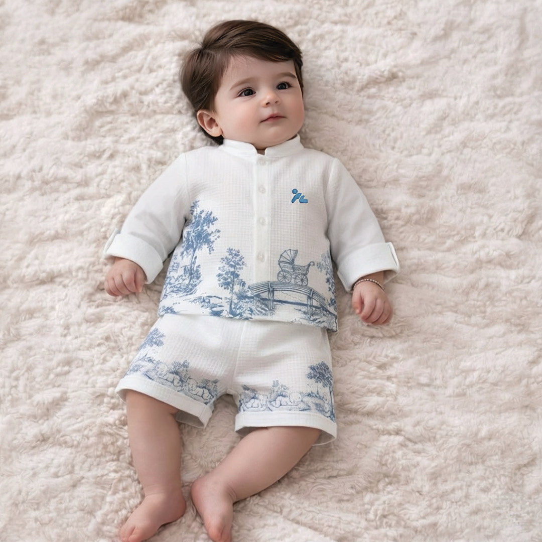 Toile de Jouy Linen Shirt & Trousers Set