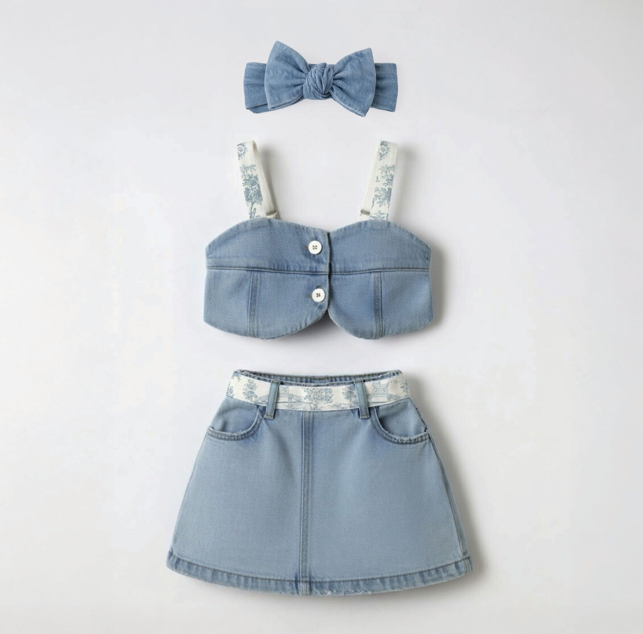 Toile de Jouy Denim Skirt Set