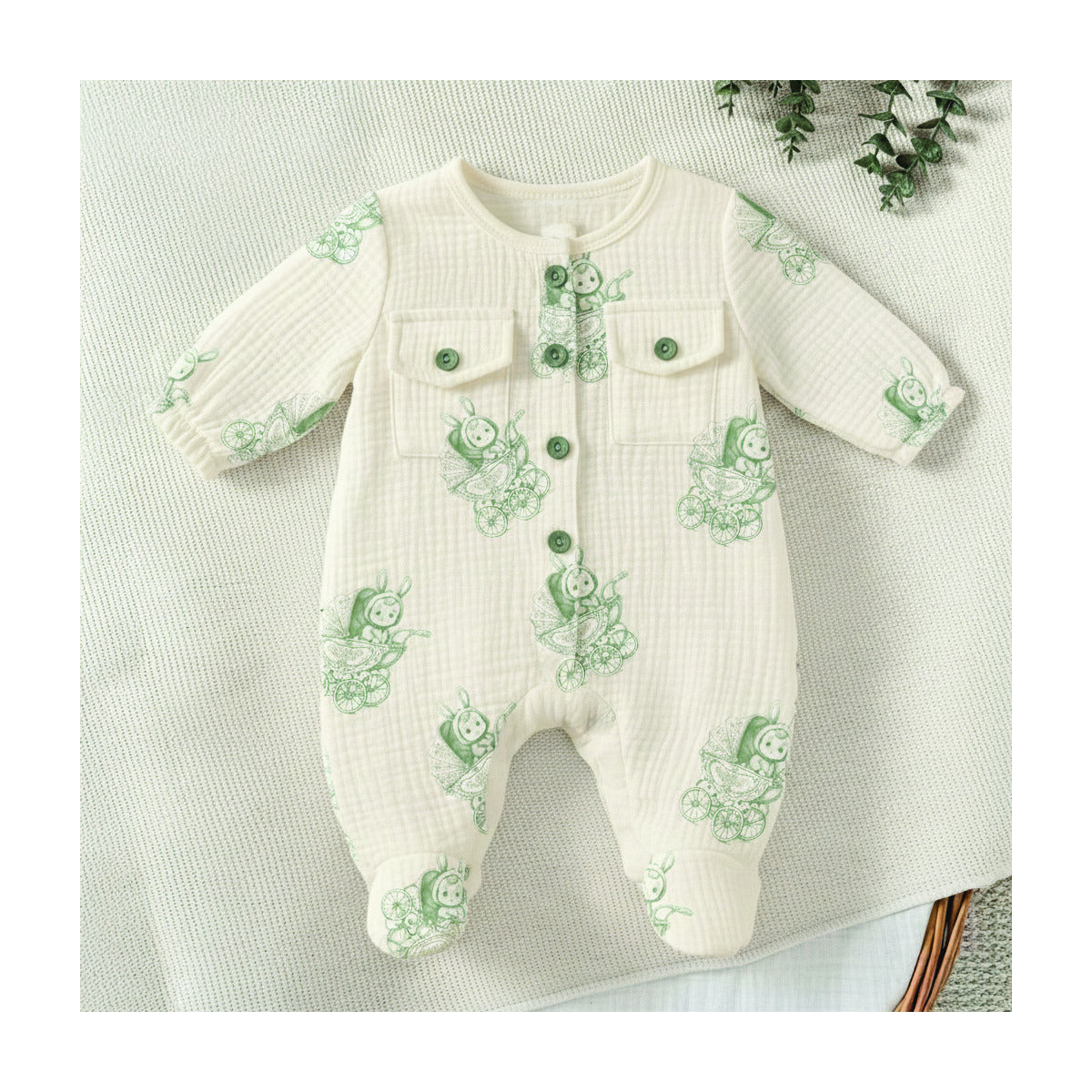 Retro Bunny Muslin Romper Set